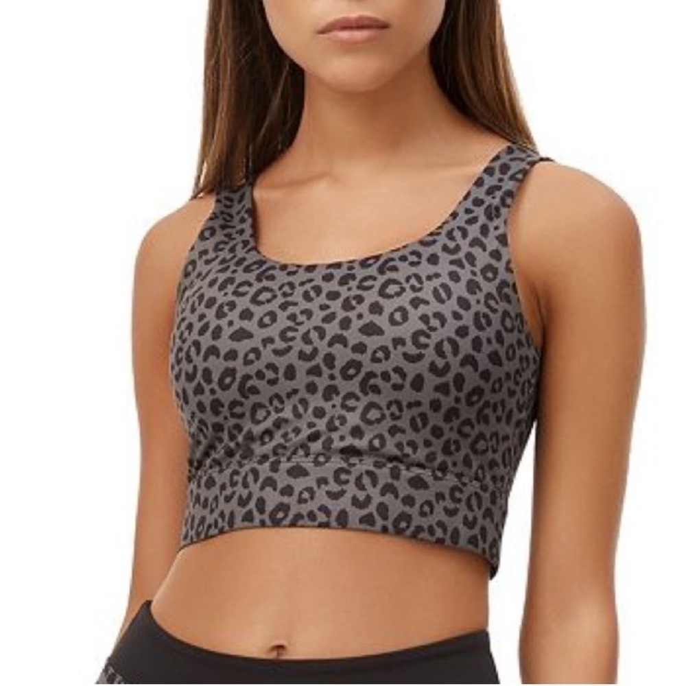 Allfenix Longline Sports Bra In Leopard Print Gray Back Cut Out Sz M